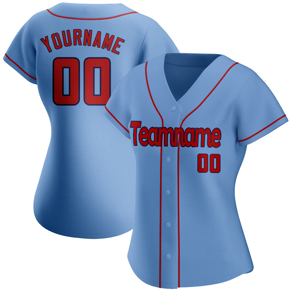 Custom Light Blue Red-Navy Authentic Baseball Jersey - Sky-Custom