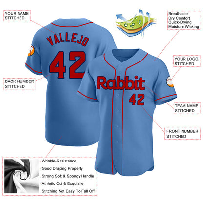 Custom Light Blue Red-Navy Authentic Baseball Jersey - Sky-Custom