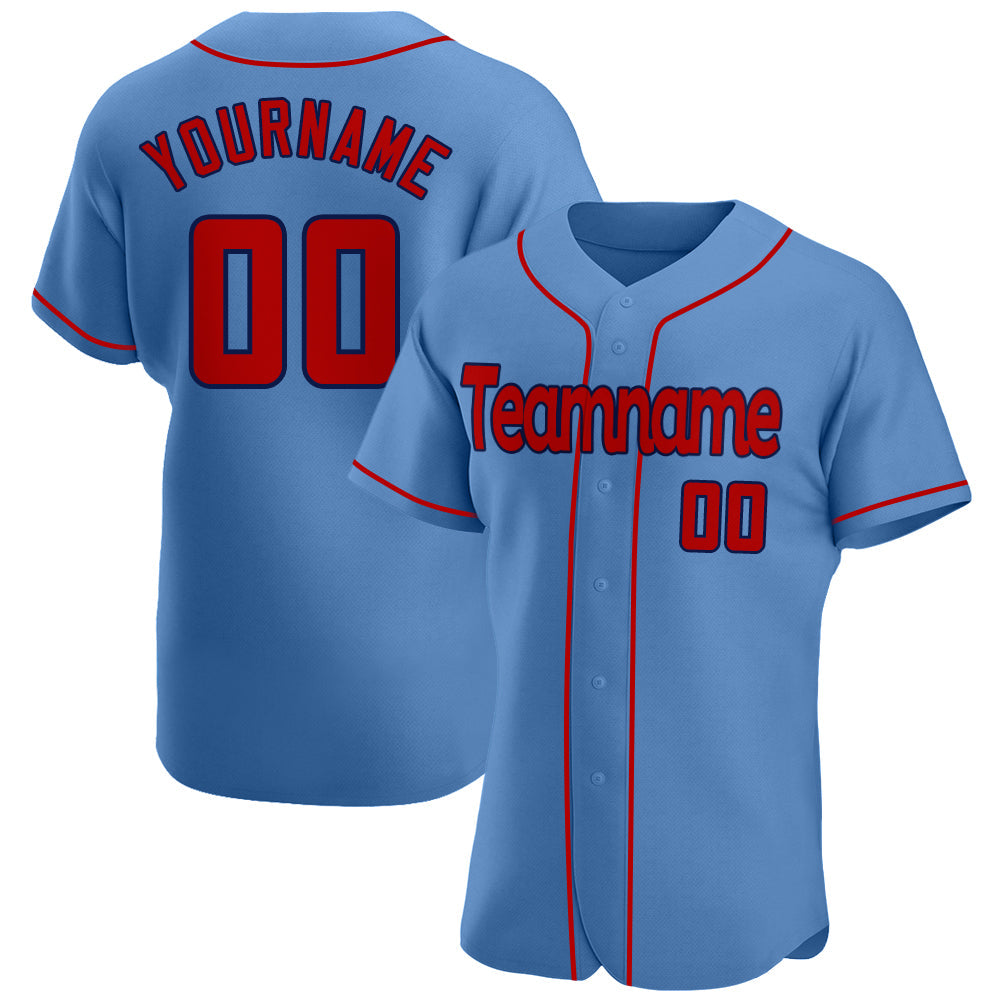 Custom Light Blue Red-Navy Authentic Baseball Jersey - Sky-Custom