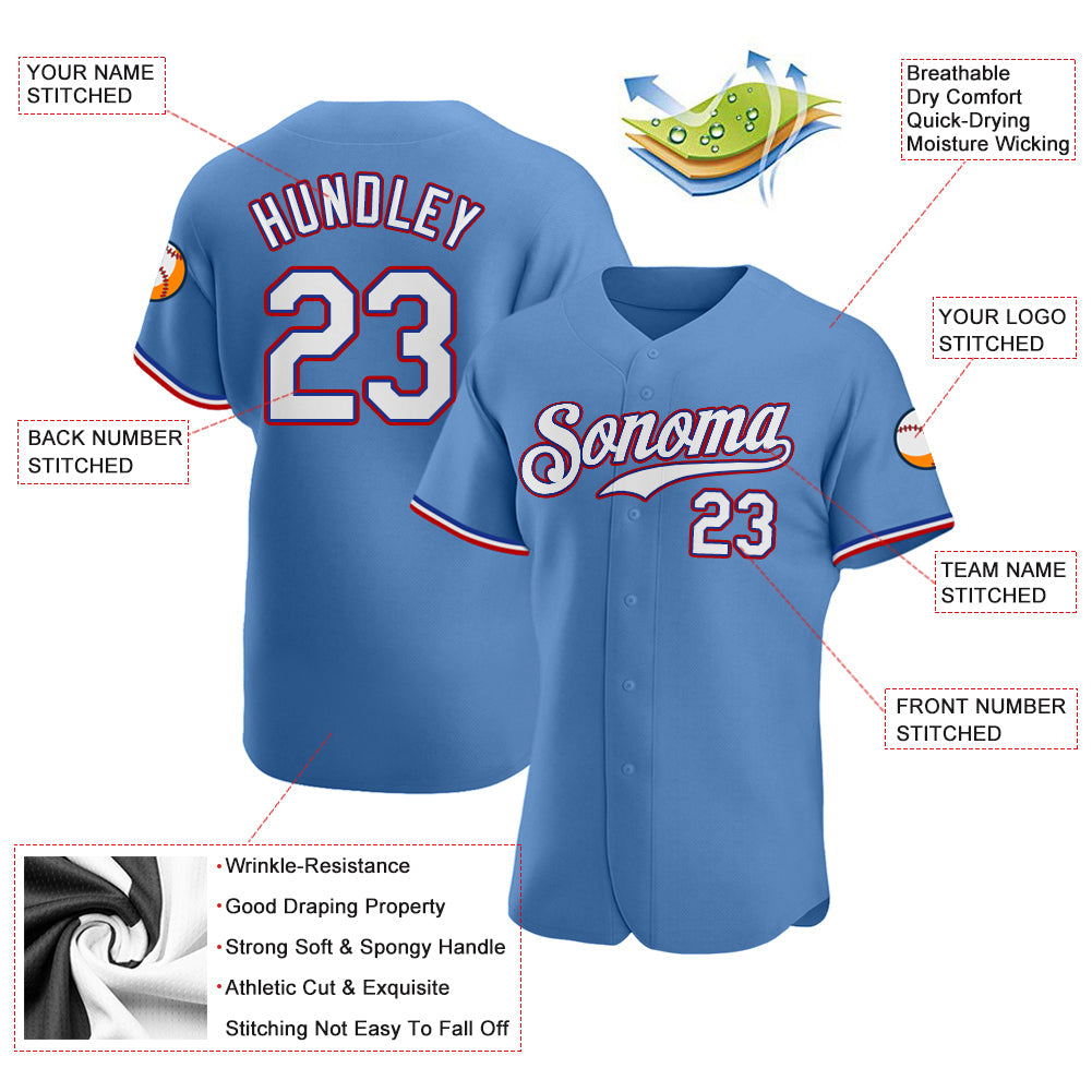 Custom Light Blue White-Red Authentic Baseball Jersey - Sky-Custom