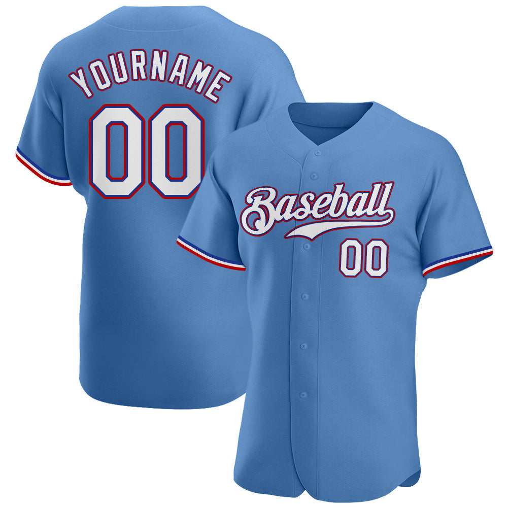 Custom Light Blue White-Red Authentic Baseball Jersey - Sky-Custom