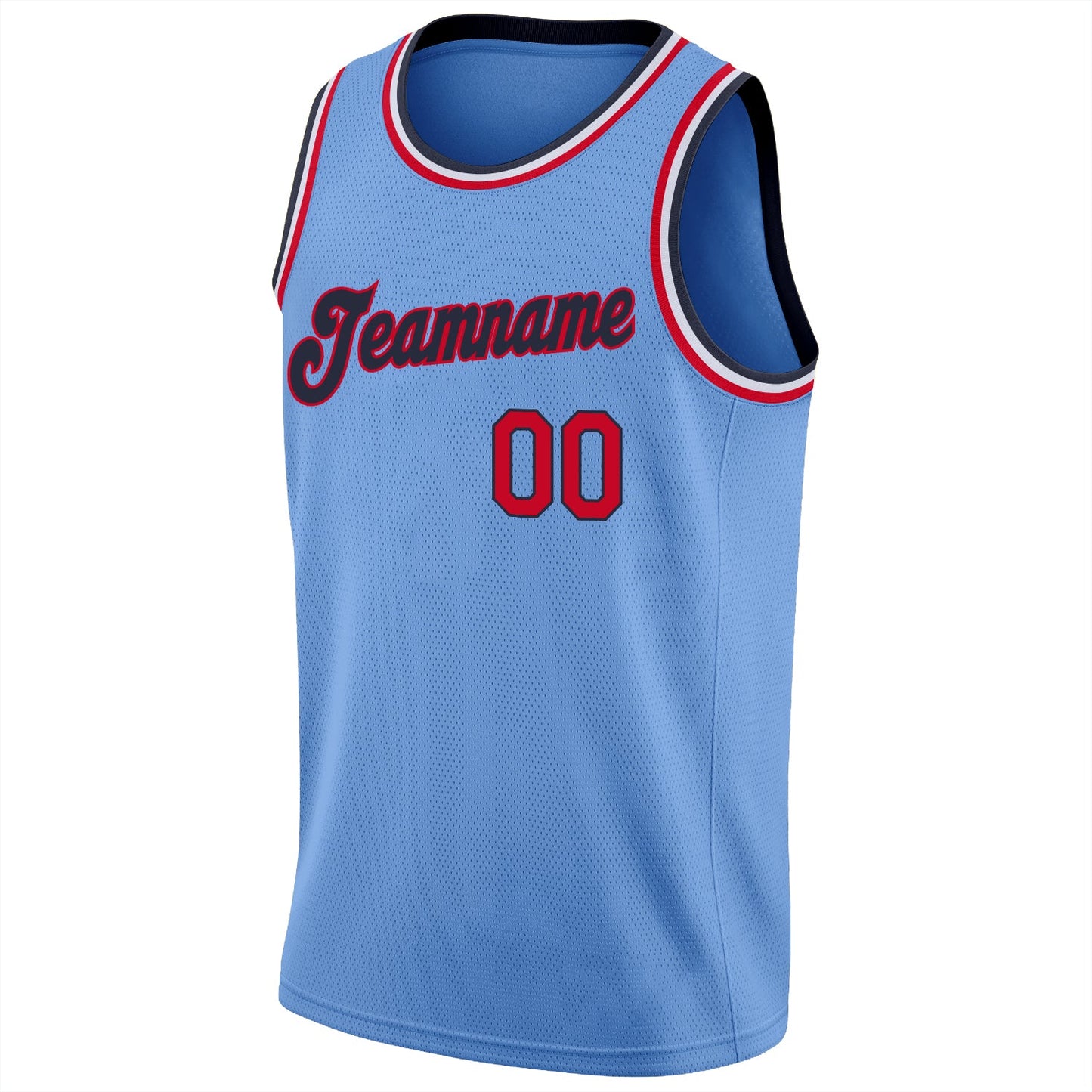 Custom Light Blue Red-Navy Round Neck Rib-Knit Basketball Jersey - Sky-Custom