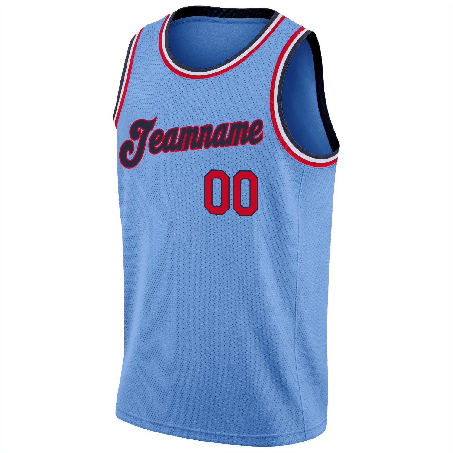 Custom Light Blue Red-Navy Round Neck Rib-Knit Basketball Jersey - Sky-Custom