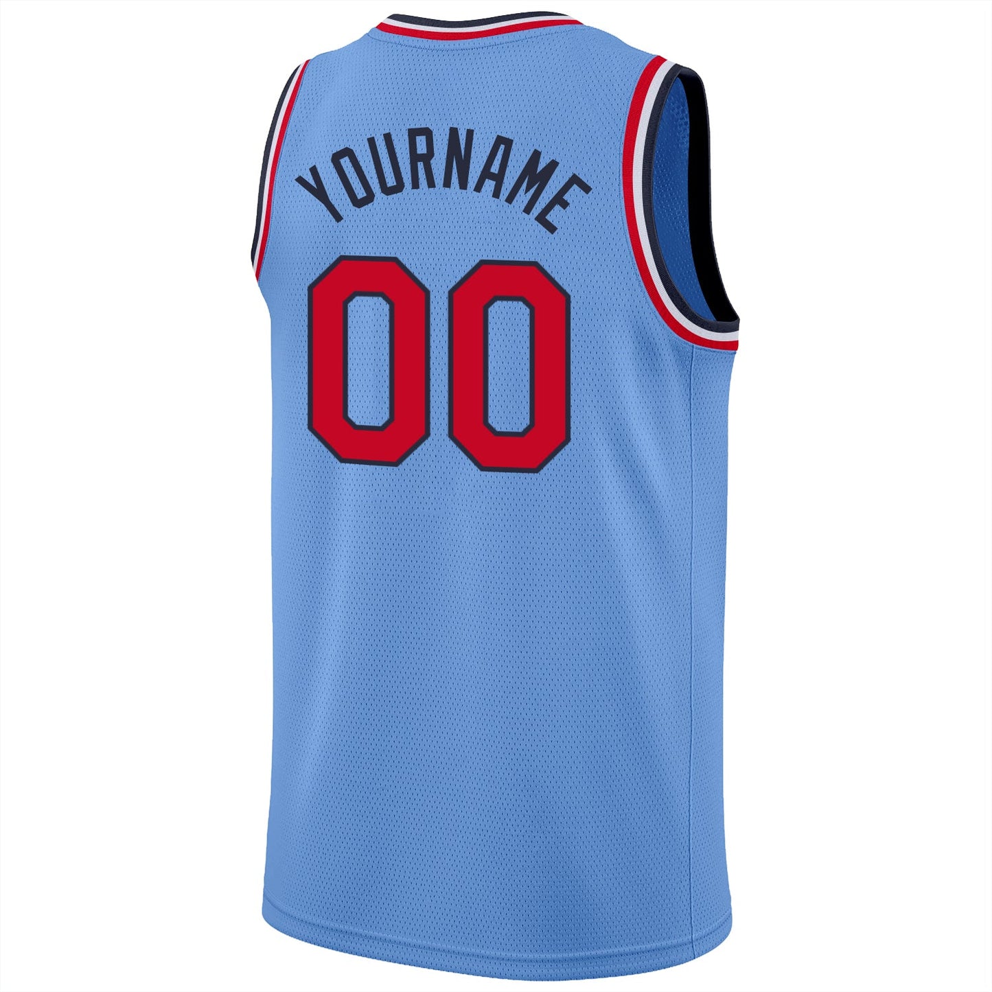 Custom Light Blue Red-Navy Round Neck Rib-Knit Basketball Jersey - Sky-Custom