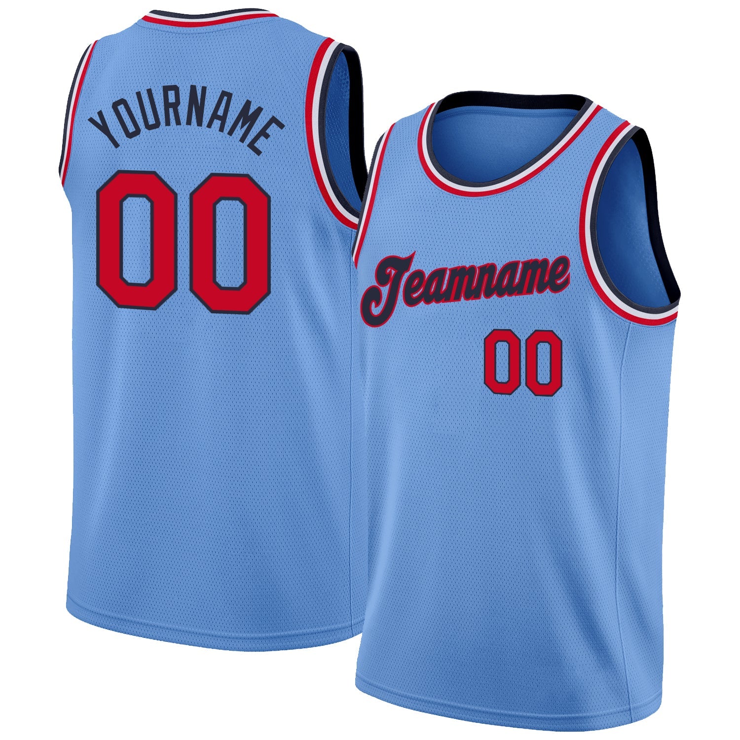 Custom Light Blue Red-Navy Round Neck Rib-Knit Basketball Jersey - Sky-Custom