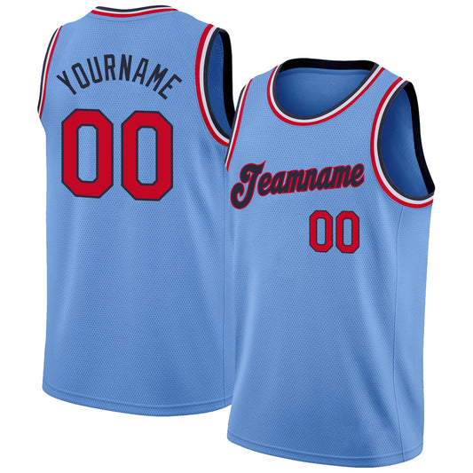 Custom Light Blue Red-Navy Round Neck Rib-Knit Basketball Jersey - Sky-Custom