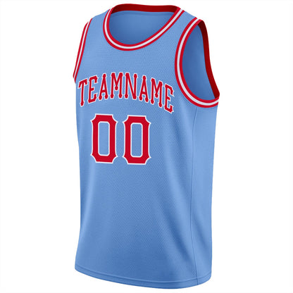 Custom Light Blue Red-White Round Neck Rib-Knit Basketball Jersey - Sky-Custom