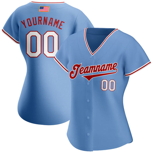 Custom Light Blue White-Red Authentic American Flag Fashion Baseball Jersey - Sky-Custom