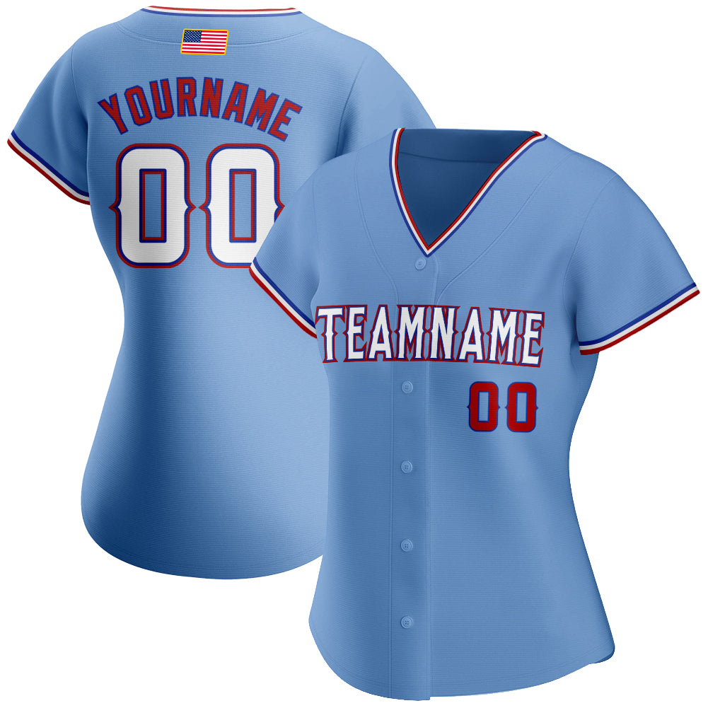 Custom Light Blue White-Red Authentic American Flag Fashion Baseball Jersey - Sky-Custom