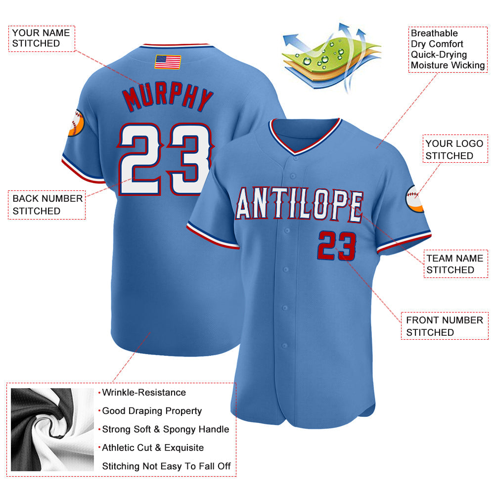 Custom Light Blue White-Red Authentic American Flag Fashion Baseball Jersey - Sky-Custom