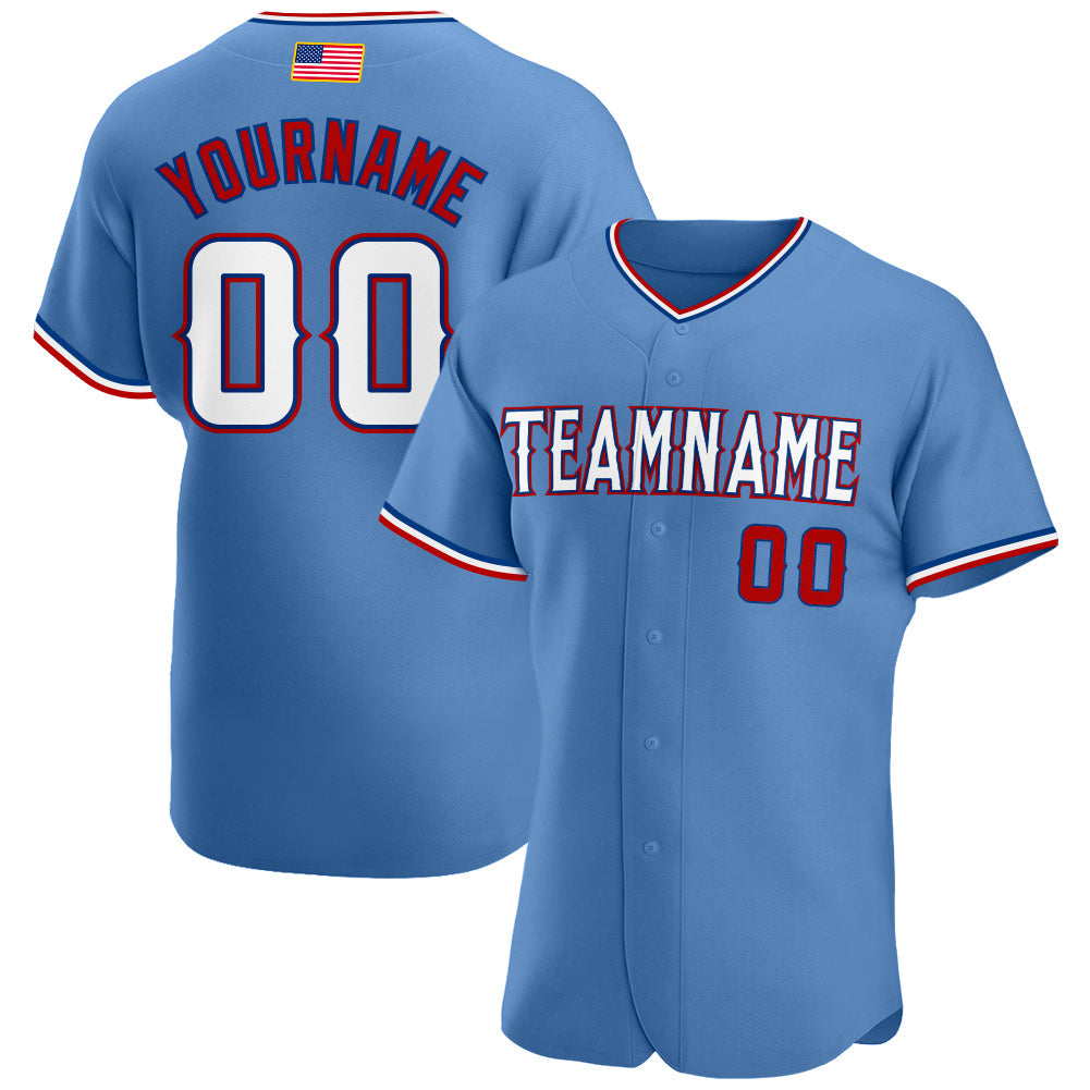Custom Light Blue White-Red Authentic American Flag Fashion Baseball Jersey - Sky-Custom