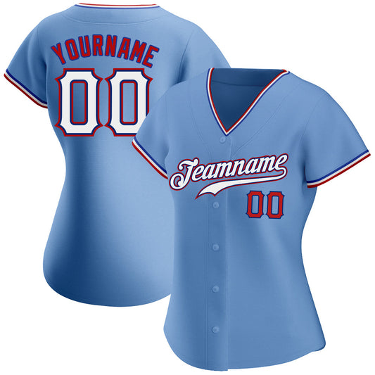 Custom Light Blue White-Red Authentic Baseball Jersey - Sky-Custom