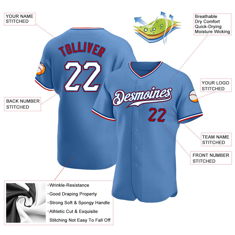 Custom Light Blue White-Red Authentic Baseball Jersey - Sky-Custom