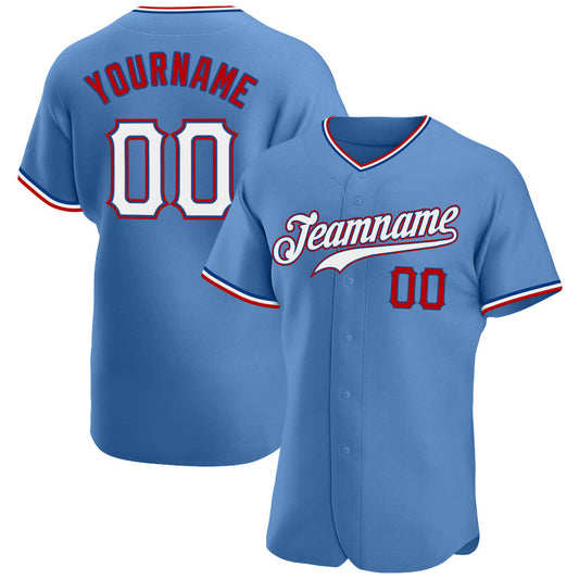 Custom Light Blue White-Red Authentic Baseball Jersey - Sky-Custom
