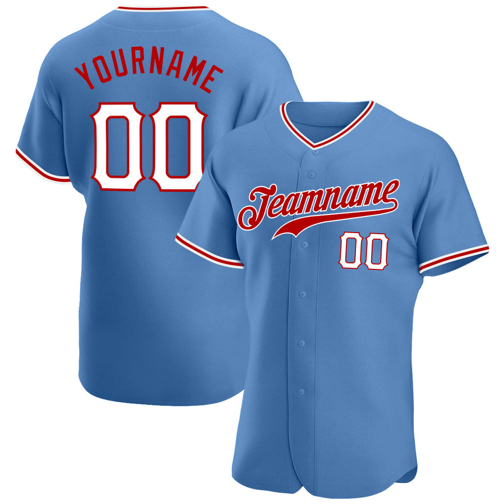 Custom Light Blue White-Red Authentic Baseball Jersey - Sky-Custom