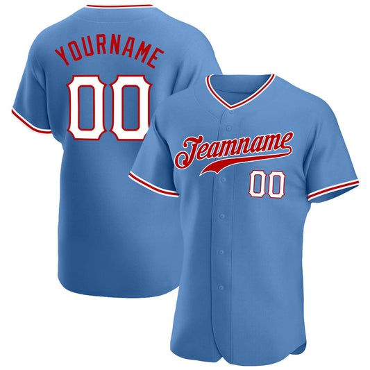Custom Light Blue White-Red Authentic Baseball Jersey - Sky-Custom