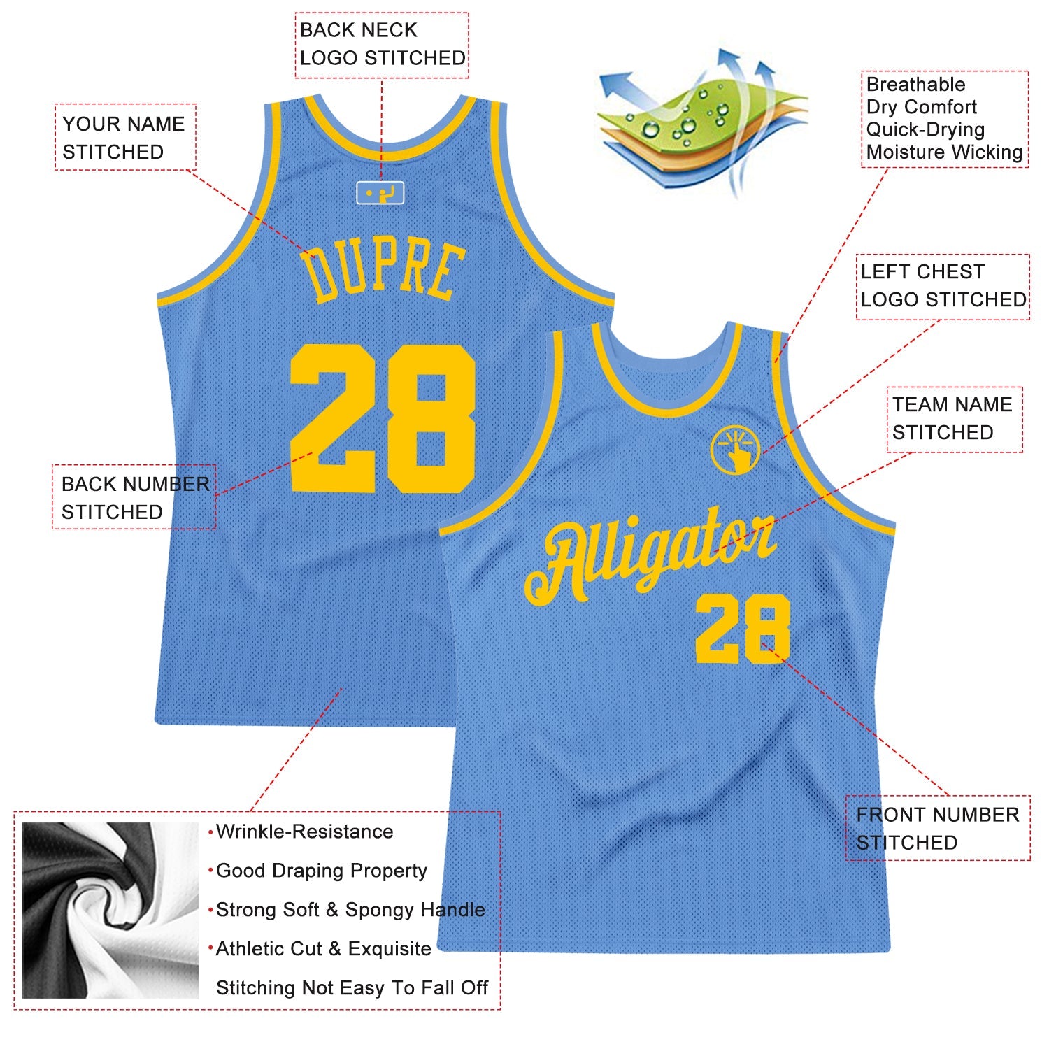 Custom Light Blue Gold Authentic Throwback Basketball Jersey - Sky-Custom