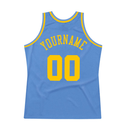 Custom Light Blue Gold Authentic Throwback Basketball Jersey - Sky-Custom