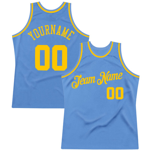 Custom Light Blue Gold Authentic Throwback Basketball Jersey - Sky-Custom