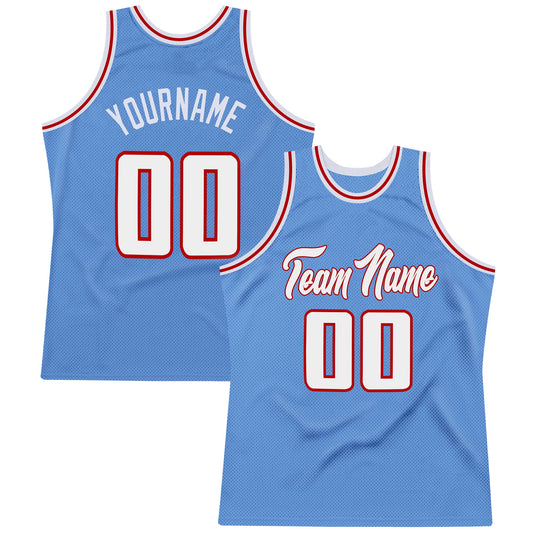 Custom Light Blue White-Red Authentic Throwback Basketball Jersey - Sky-Custom