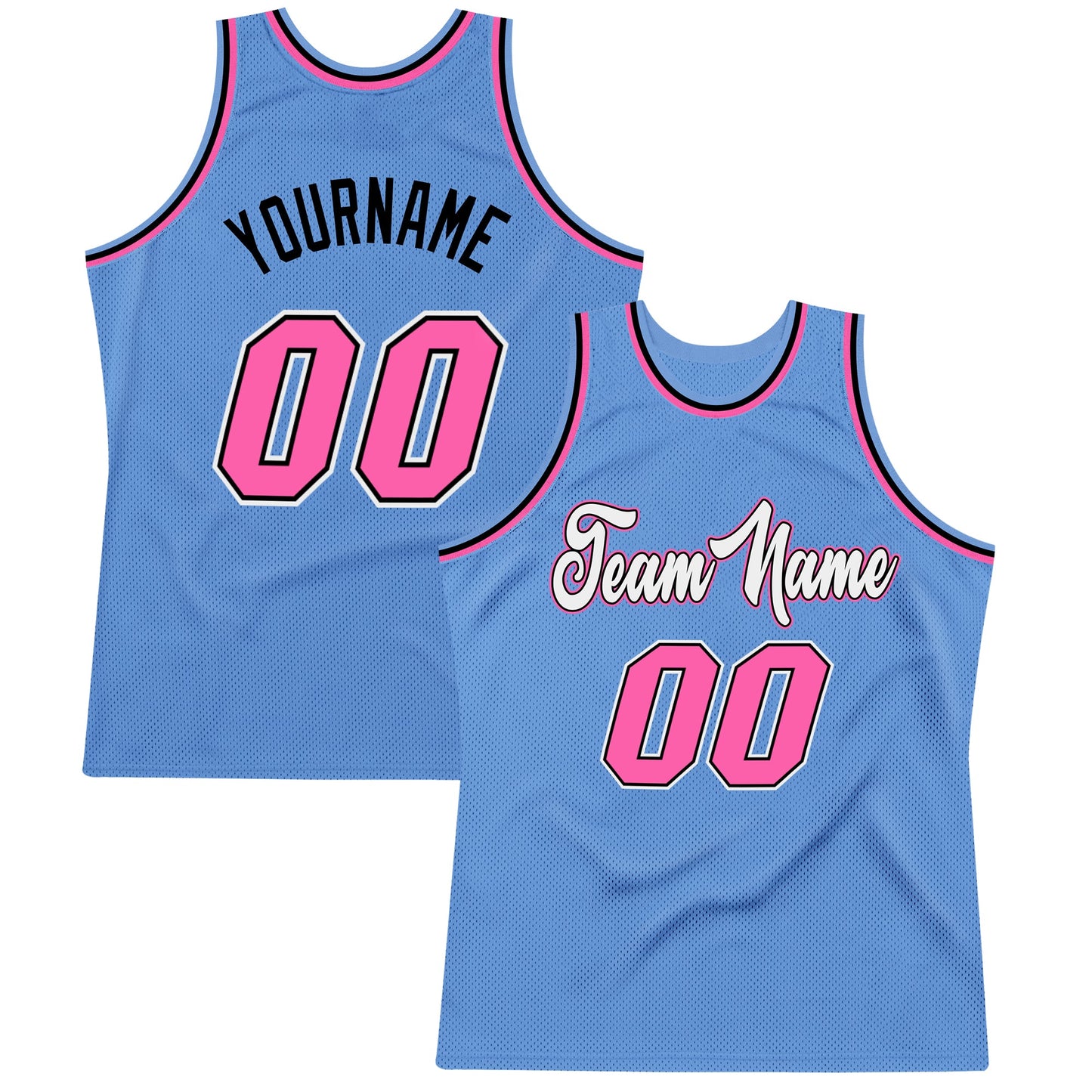 Custom Light Blue Pink-Black Authentic Throwback Basketball Jersey - Sky-Custom