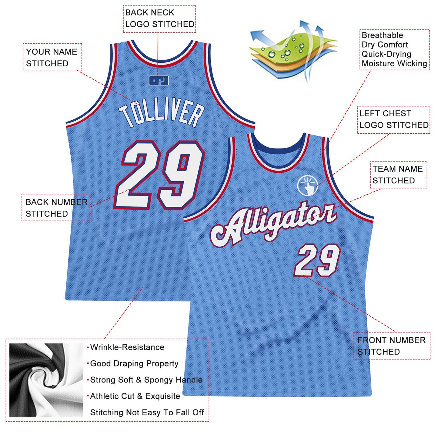 Custom Light Blue White-Royal Authentic Throwback Basketball Jersey - Sky-Custom