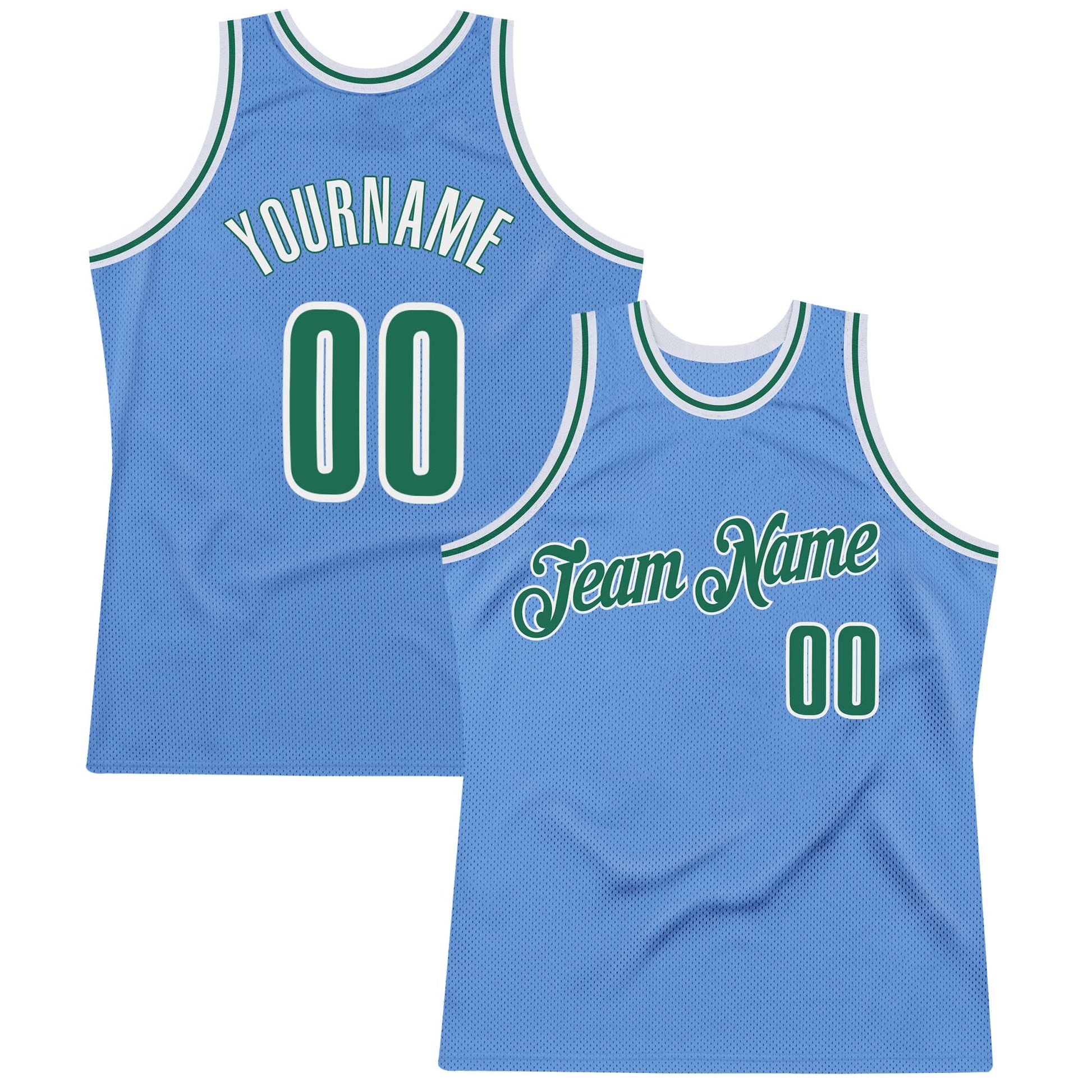 Custom Light Blue Kelly Green-White Authentic Throwback Basketball Jersey - Sky-Custom