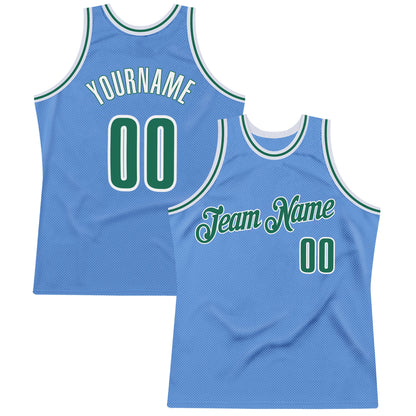 Custom Light Blue Kelly Green-White Authentic Throwback Basketball Jersey - Sky-Custom