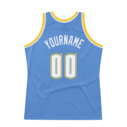 Custom Light Blue White-Gold Authentic Throwback Basketball Jersey - Sky-Custom