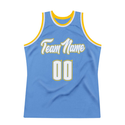 Custom Light Blue White-Gold Authentic Throwback Basketball Jersey - Sky-Custom