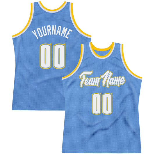 Custom Light Blue White-Gold Authentic Throwback Basketball Jersey - Sky-Custom