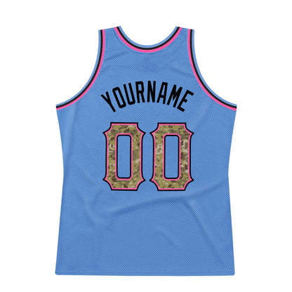 Custom Light Blue Camo-Pink Authentic Throwback Basketball Jersey - Sky-Custom