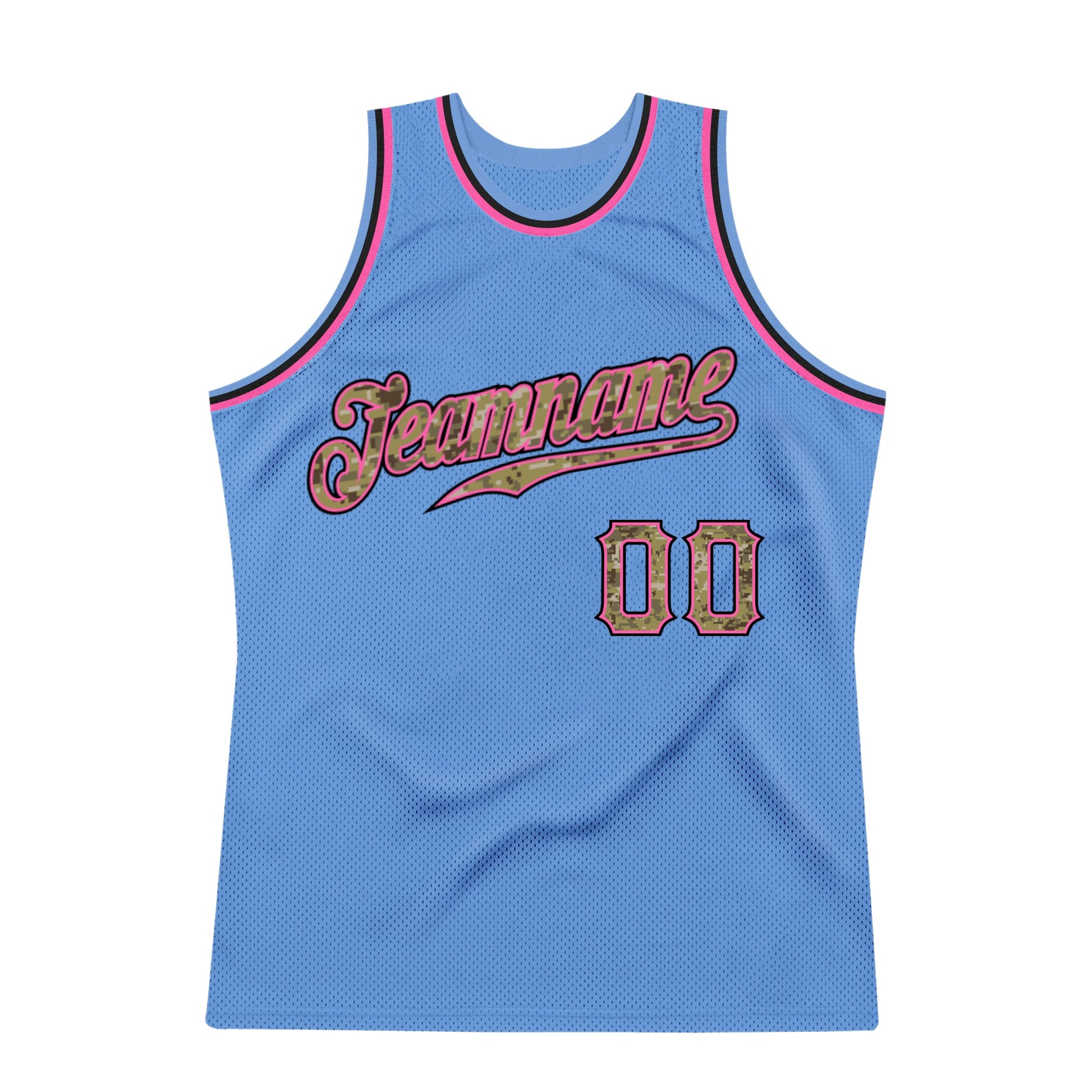 Custom Light Blue Camo-Pink Authentic Throwback Basketball Jersey - Sky-Custom
