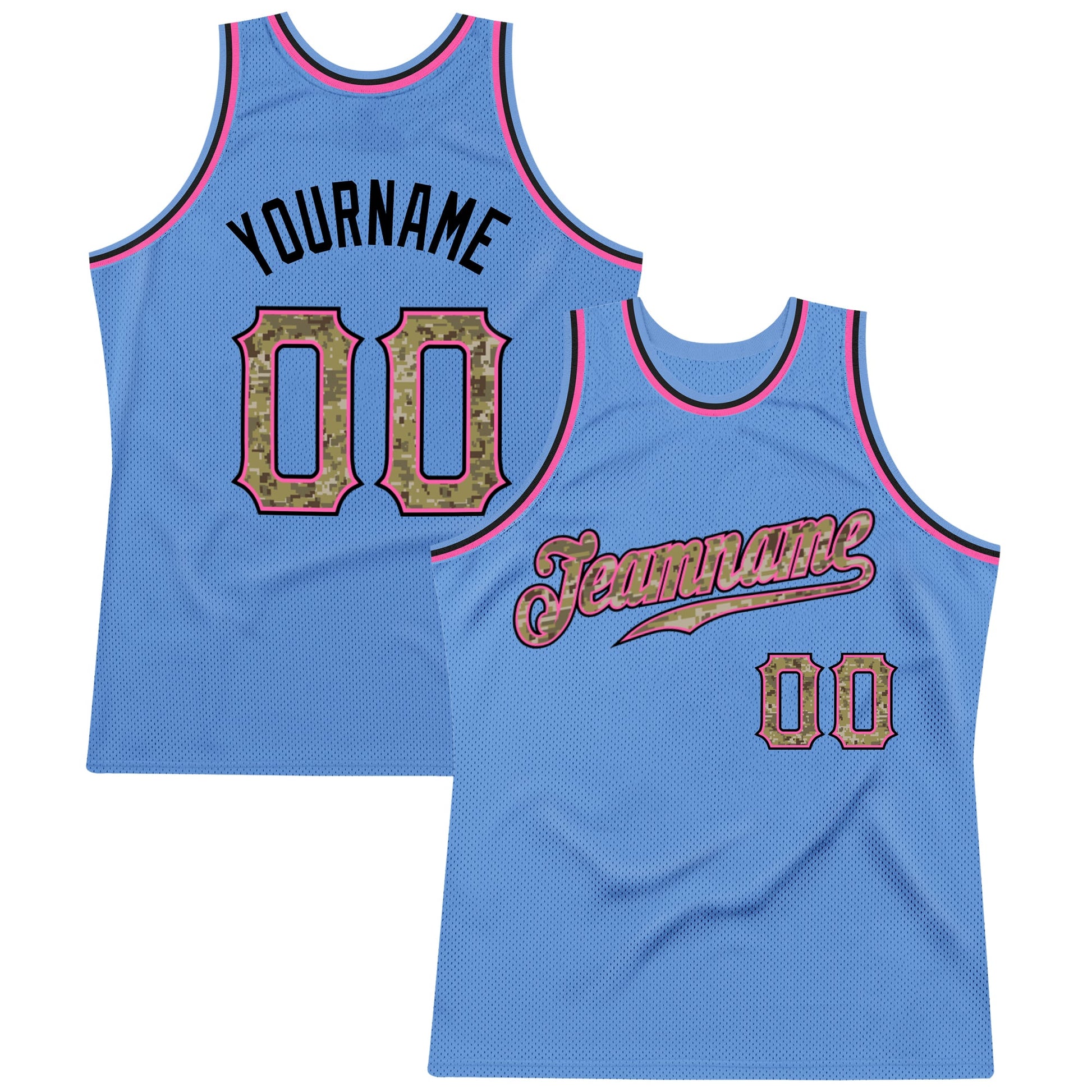 Custom Light Blue Camo-Pink Authentic Throwback Basketball Jersey - Sky-Custom