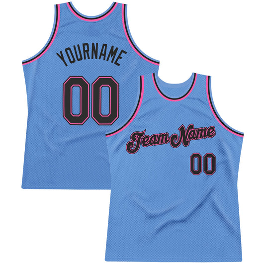Custom Light Blue Black-Pink Authentic Throwback Basketball Jersey - Sky-Custom