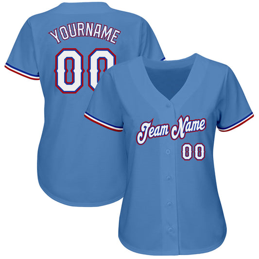 Custom Light Blue White-Red Authentic Baseball Jersey - Sky-Custom