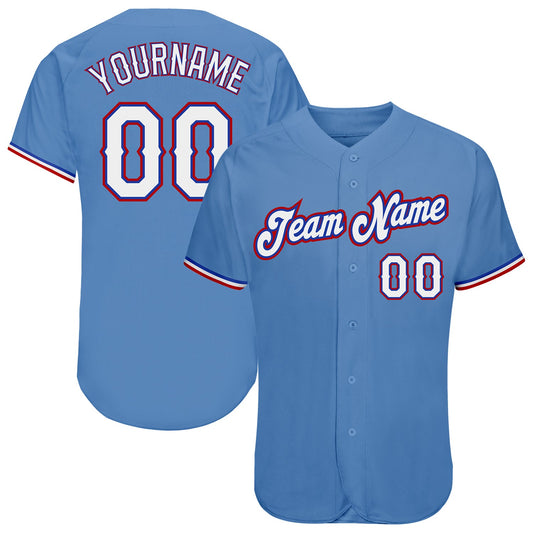 Custom Light Blue White-Red Authentic Baseball Jersey - Sky-Custom