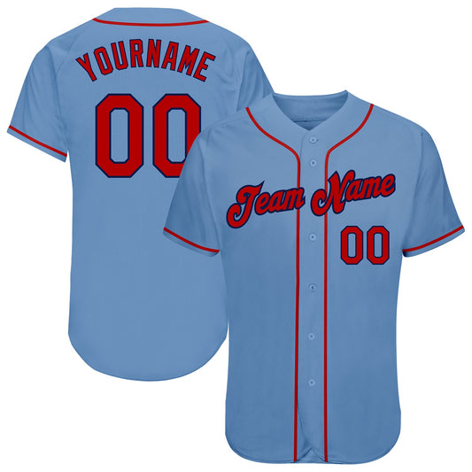 Custom Light Blue Red-Navy Authentic Baseball Jersey - Sky-Custom
