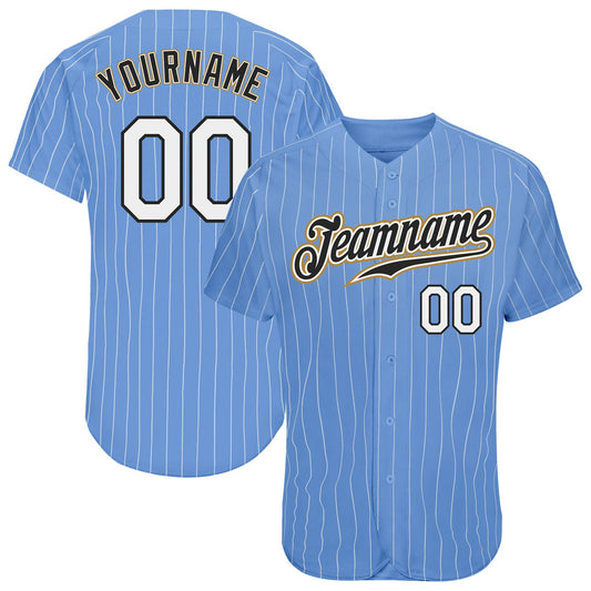 Custom Light Blue White Pinstripe White-Old Gold Authentic Baseball Jersey - Sky-Custom