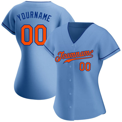 Custom Light Blue Orange-Royal Authentic Baseball Jersey - Sky-Custom