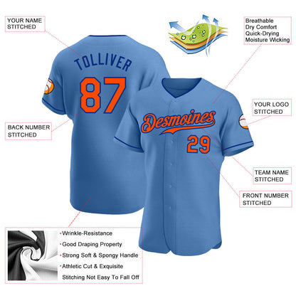 Custom Light Blue Orange-Royal Authentic Baseball Jersey - Sky-Custom