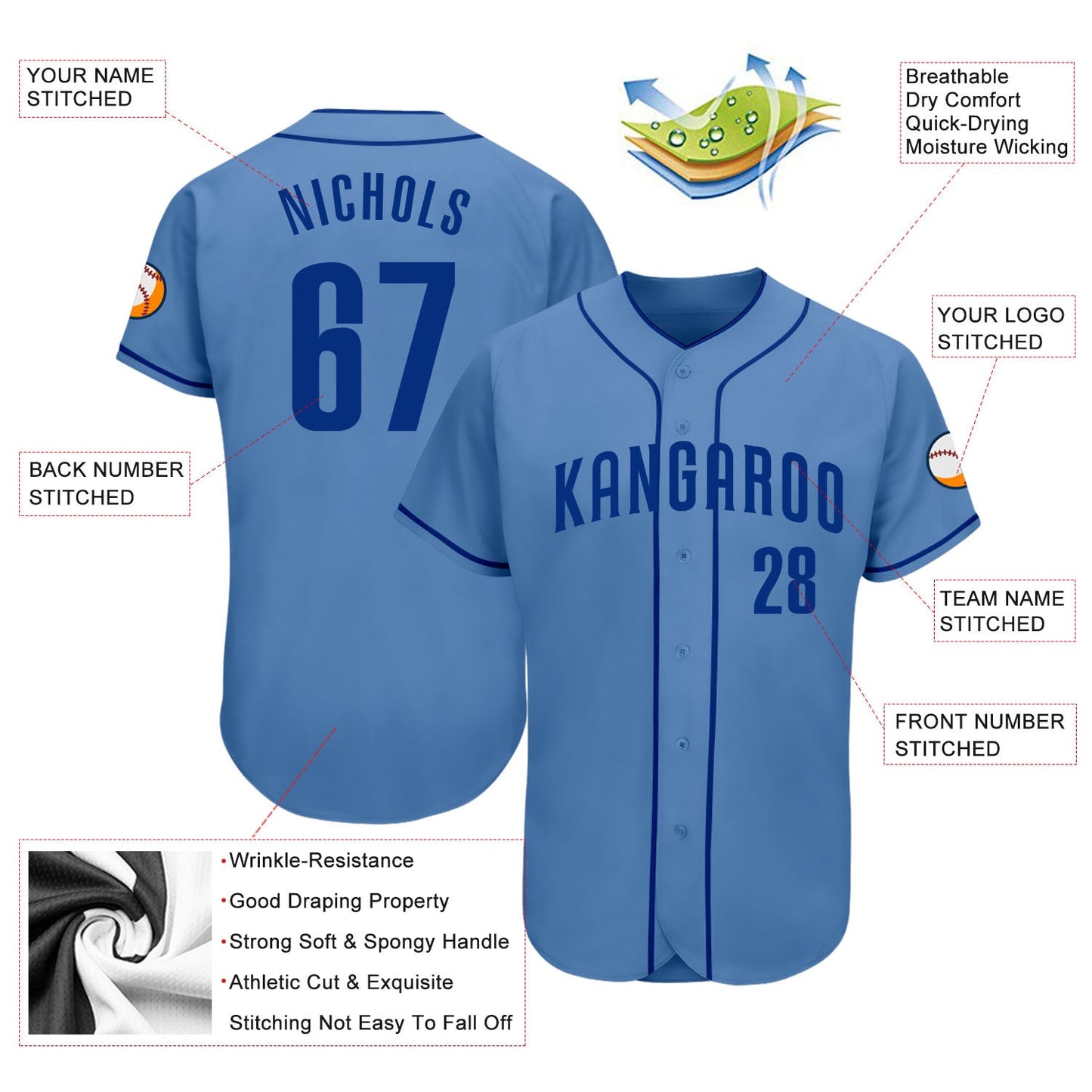 Custom Light Blue Royal Authentic Baseball Jersey - Sky-Custom