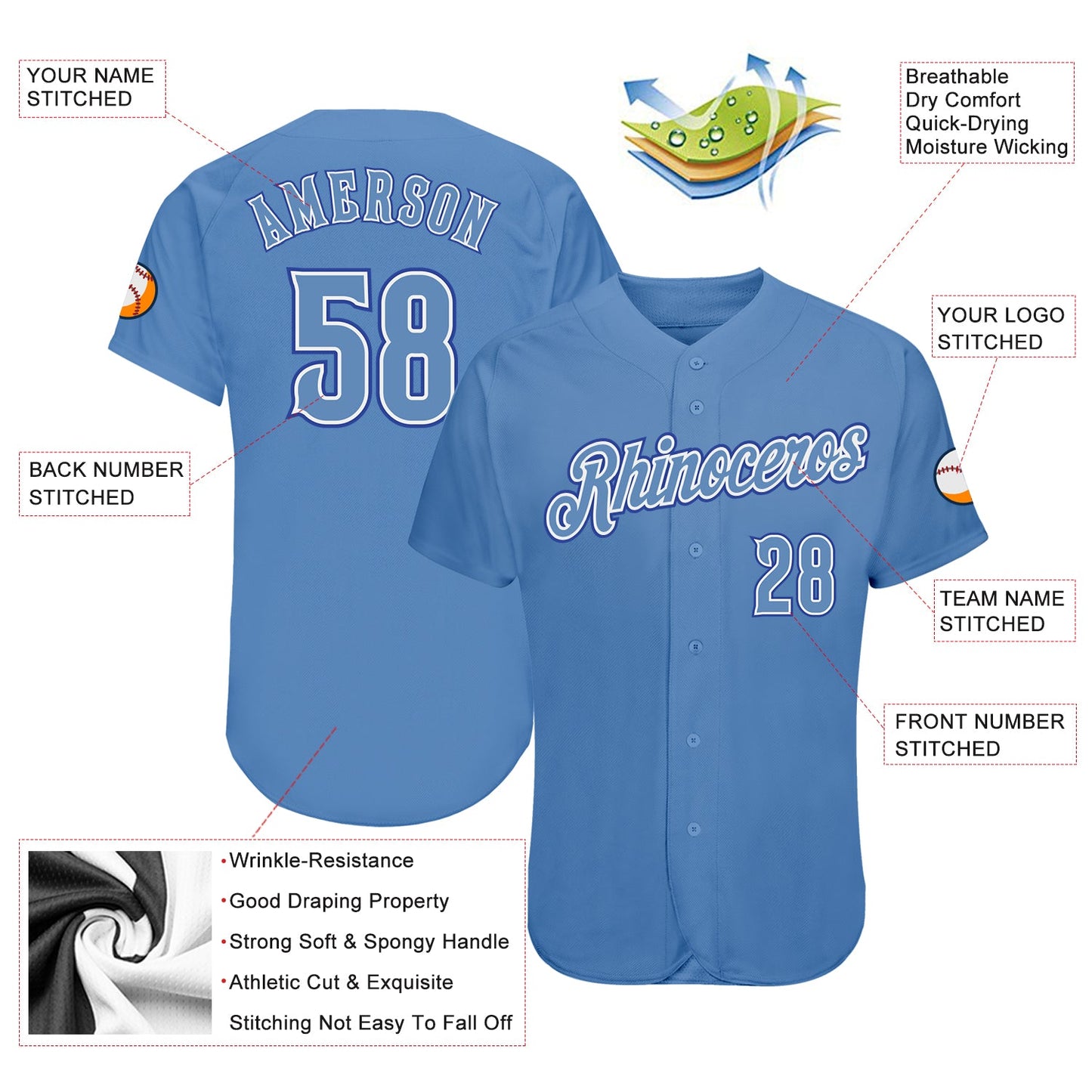 Custom Light Blue Light Blue-Royal Authentic Baseball Jersey - Sky-Custom
