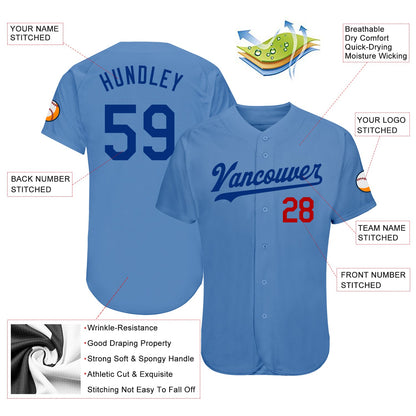 Custom Light Blue Royal-Red Authentic Baseball Jersey - Sky-Custom