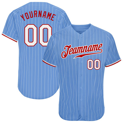 Custom Light Blue White Pinstripe White-Red Authentic Baseball Jersey - Sky-Custom