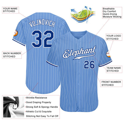 Custom Light Blue White Pinstripe Royal-White Authentic Baseball Jersey - Sky-Custom