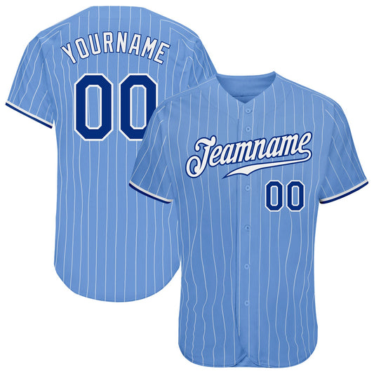 Custom Light Blue White Pinstripe Royal-White Authentic Baseball Jersey - Sky-Custom