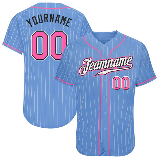 Custom Light Blue White Pinstripe Pink-Black Authentic Baseball Jersey - Sky-Custom