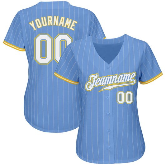 Custom Light Blue White Pinstripe White-Gold Authentic Baseball Jersey - Sky-Custom