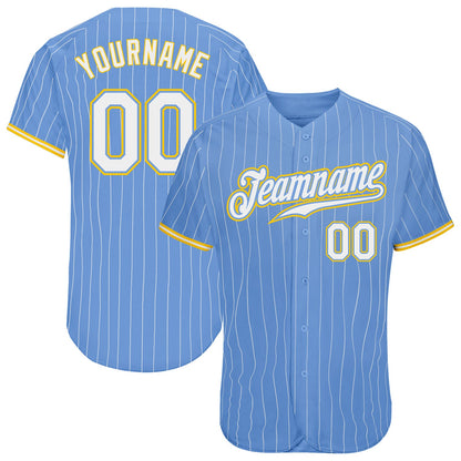 Custom Light Blue White Pinstripe White-Gold Authentic Baseball Jersey - Sky-Custom